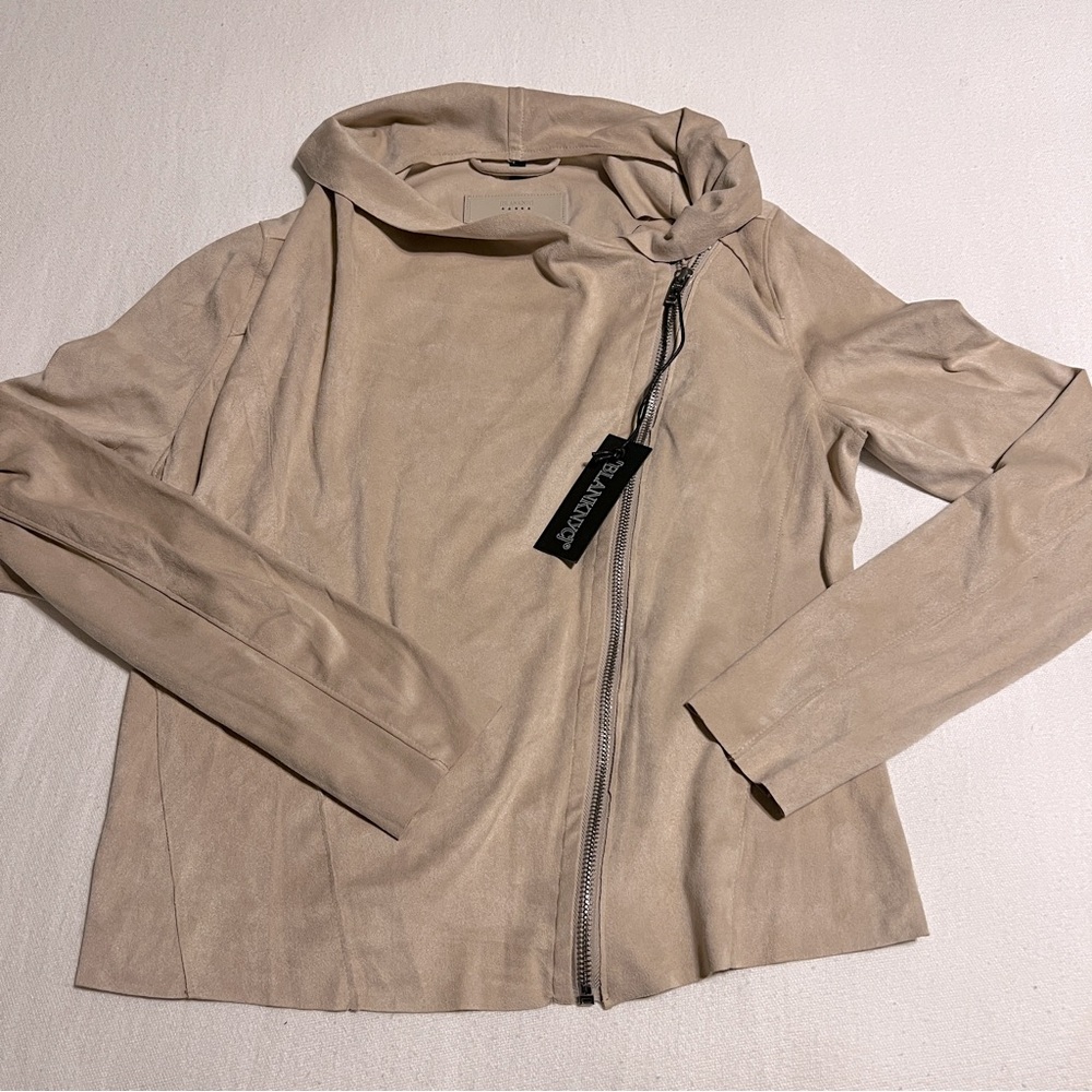 Blank NYC NWT faux suede drape front zip up size SMALL